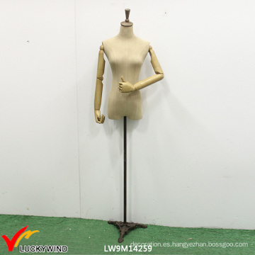 Madera de la vendimia / metal medio cuerpo Torso Maniquí femenino